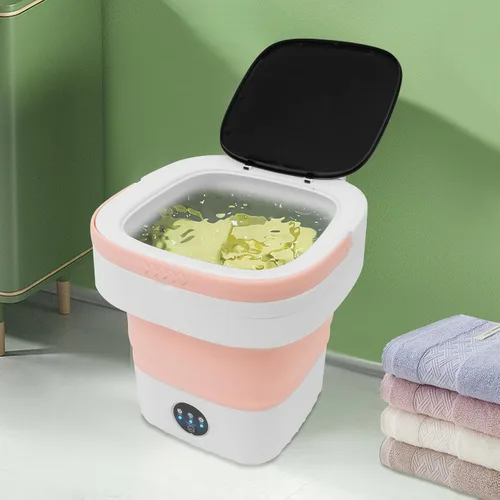 Vista 9 de Lavadora portátil de 12 litros, mini lavadora plegable con cesta de drenaje, mini lavadora pequeña para ropa de bebé, mini lavadora para ropa