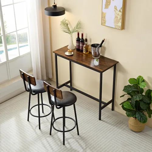 Vista 11 de LUCKHAO Juego de mesa de comedor de 3 piezas industrial para 2, mesa de comedor de altura de encimera de cocina con base de mesa ajustable