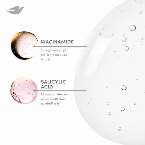 Vista 3 de Dove Derma Scalp Champú para Alivio de la Caspa 1 ct con Ácido Salicílico, Sulfatos y Niacinamida para Eliminar las Escamas y Aumentar