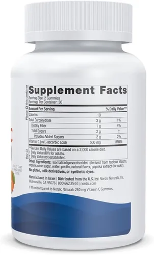 Vista 2 de Nordic Naturals Gomitas de vitamina C extra fuertes, sabor a mandarina, 60 gomitas - Suplemento vegano de vitamina C de 500 mg - Sistema