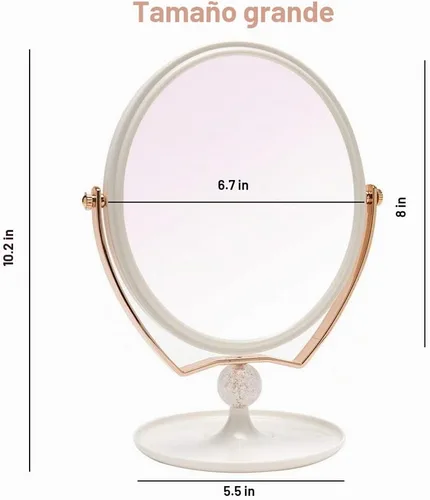 Vista 3 de YEAKE Espejo de tocador de maquillaje con aumento, plástico ABS, doble cara, aumento 3X, giro de 360°, espejo de maquillaje de belleza, espejo