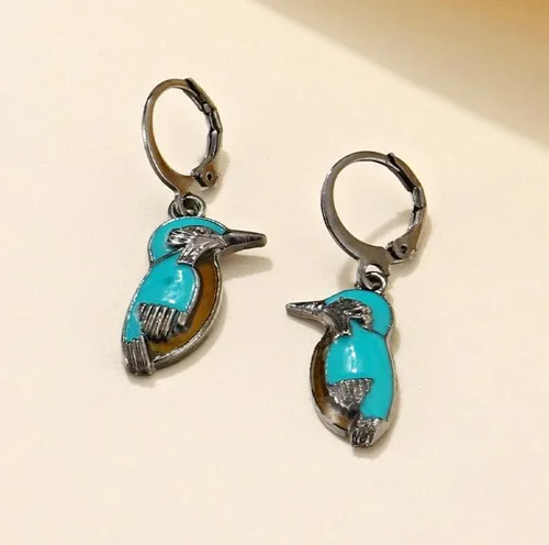 Vista 5 de Aretes ovalados grandes de metal turquesa natural, aretes de lágrima, estilo vintage, delicados aretes de aro bohemios para mujeres-G, Metal Piedra