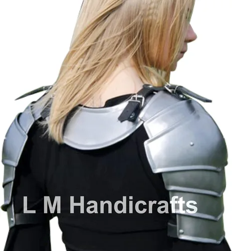 Vista 5 de Par de hombreras con gorjea, diadema de disfraces, espartana plateada, armadura de fantasía femenina, ideal para LARP, Halloween, obras teatrales