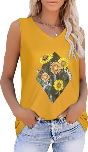 Vista 38 de Camisetas de verano para mujer, sin mangas, con cuello en V, ajuste holgado, casual, blusa tipo túnica Ab Cadetblue