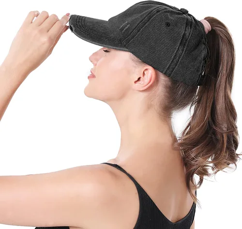 Vista 6 de Gorra de béisbol para mujer, diseño de cola de caballo, ajustable, ajustable, para cola de caballo