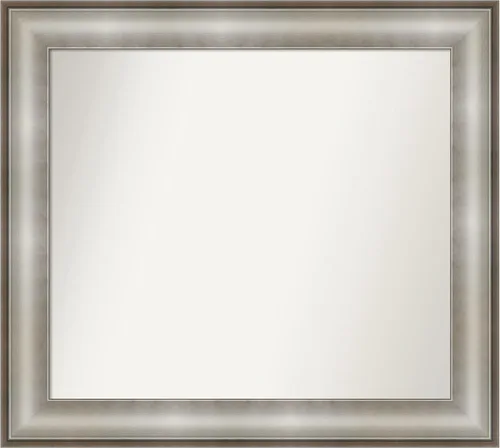 Vista 376 de Amanti Art Espejo de baño plateado para sobre el fregadero, 28 x 37 pulgadas, elegante espejo rectangular de peltre cepillado, marco de madera