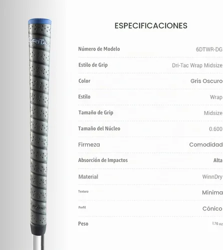 Vista 3 de Winn Dri-Tac Wrap - Paquete de agarre de golf de 13 piezas de tamaño mediano (+ 1/16 pulgadas)