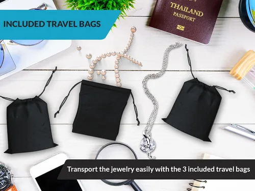 Vista 6 de Legacy Organizador de joyas con espejo y cerradura pequeño estuche de viaje para joyas y aretes para mujeres, niñas y adolescentes