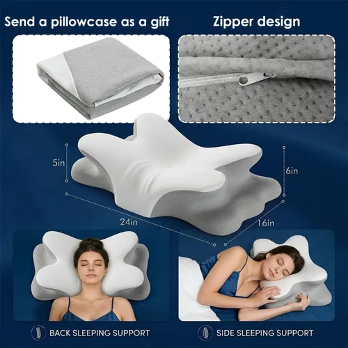 Vista 2 de Almohadas de espuma viscoelástica con doble funda lavable extraíble – Almohada cervical de contorno ergonómico para aliviar el dolor de cuello