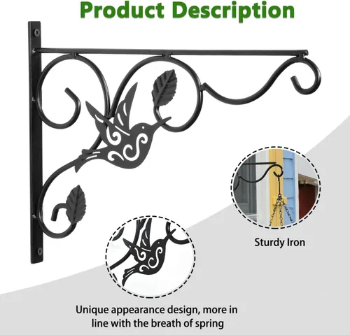 Vista 2 de Vumdua Soporte para plantas colgantes, paquete de 2 ganchos de pared de 12 pulgadas con tornillos de hierro incluidos, colgador decorativo