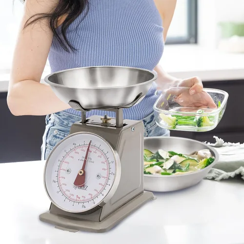 Vista 3 de MARLIZ Báscula de cocina retro pequeña 4.4Lb/4.4 lbs con 2 cuencos Esfera mecánica Vintage Pesa para alimentos bascula de cocina Báscula