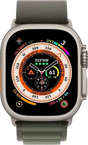 Vista 2 de Apple Watch Ultra [GPS + Celular 49mm] Caja de titanio con correa Alpine verde, pequeña (renovada)