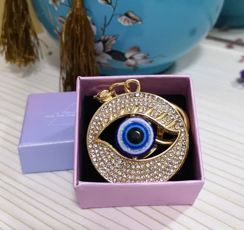 Vista 8 de Llavero azul de ojo malvado, dijes colgantes para bolso de mano con clip de mosquetón, adorno para espejo retrovisor de automóvil, decoración