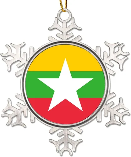 Vista 10 de Adorno de decoración de árbol de Argelia, bandera de Argelia, novedad de metal, copo de nieve, adorno de Navidad, bandera nacional, recuerdo