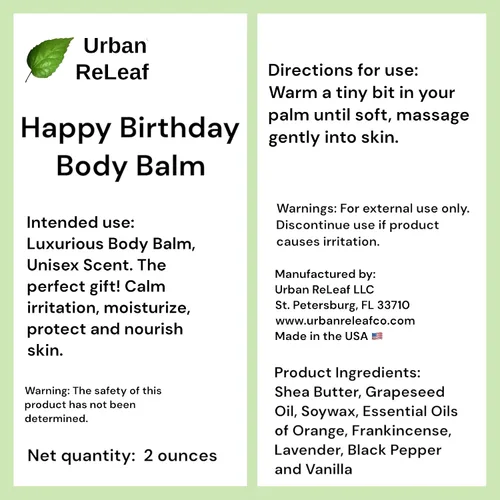 Vista 5 de Urban ReLeaf ¡Bálsamo corporal de feliz cumpleaños! Manteca de karité natural con especias cítricas frescas y aceites esenciales, regalo cuidadoso.