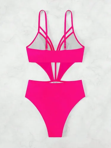 Vista 3 de MakeMeChic Traje de baño de una pieza con tiras recortadas para mujer