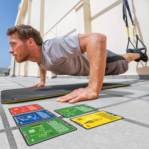 Vista 7 de Stack 52 Tarjetas de ejercicio de suspensión compatibles con todos los entrenadores de suspensión. Juego de entrenamiento de resistencia