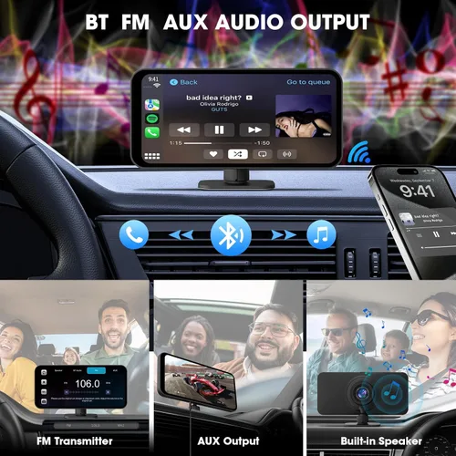 Vista 5 de Cámara de salpicadero portátil CarPlay estéreo - Pantalla de automóvil inalámbrica Android Auto - Pantalla de 6.25" IPS 4K Full HD DVR de automóvil