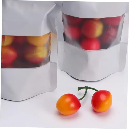Vista 6 de 100 bolsas aluminizadas con cremallera con ventana transparente, bolsas selladas para alimentos blancos para almacenamiento para frutos secos, té