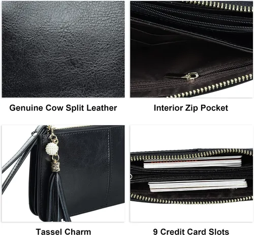 Vista 5 de Befen - Bolso clutch de mano de cuero con correa para teléfono celular organizador de tarjetas