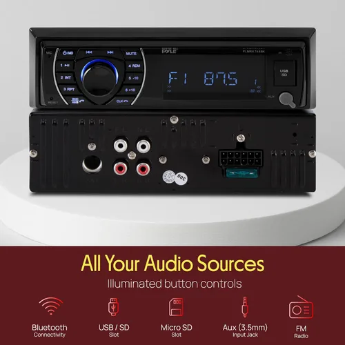 Vista 4 de Kit de receptor de unidad principal marina Pyle - Estéreo digital LCD en el tablero Bluetooth y micrófono integrados con sistema de radio AM FM