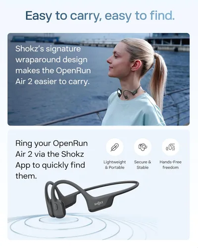 Vista 11 de SHOKZ OpenRun Air 2 Mini Bone Conduction Auriculares Bluetooth de oreja Negro