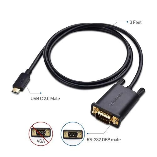 Vista 2 de Cable Matters Cable adaptador USB C a serie – 3 pies, USBC a DB9, cable USB C a RS232, compatible con Thunderbolt 5/4, compatible con Windows