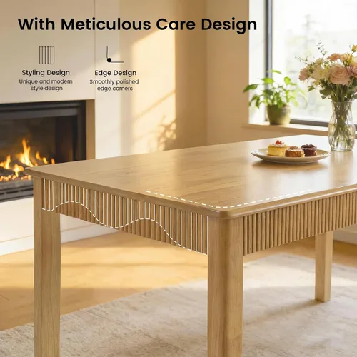 Vista 4 de Mesa de comedor de madera maciza de 31.5 pulgadas para 2, mesa rectangular moderna de madera real, diseño acanalado de mediados de siglo