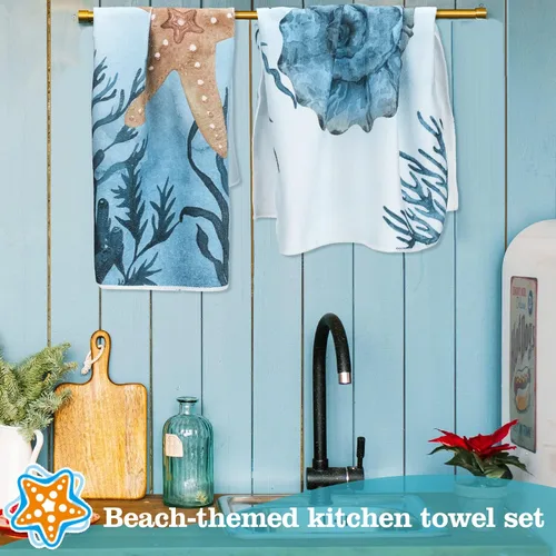 Vista 2 de Boyiee - Juego de 6 toallas de cocina de playa con temática marina, toallas de té náuticas con animales del mar, 60 x 40 centímetros, regalos