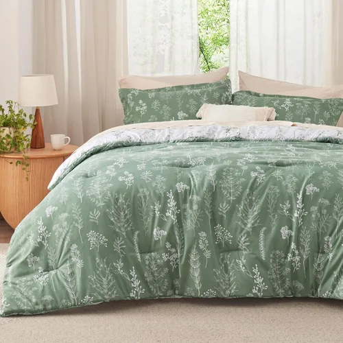Vista 17 de Bedsure - Juego de edredón floral lindo, juego de ropa de cama tamaño King 04 - Gris claro