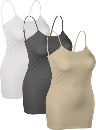 Vista 305 de Emmalise Camisola larga casual básica para mujer, con tirantes ajustables, top en capas