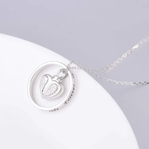 Vista 4 de ACJFA - Collar con colgante de urna de corazón de plata de ley 925, diseño de alas de ángel
