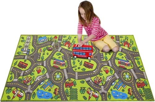 Vista 3 de Alfombra de juego para niños de 80 x 40 pulgadas. City Life ideal para jugar con autos y juguetes. Juega, aprende y diviértete de forma segura.