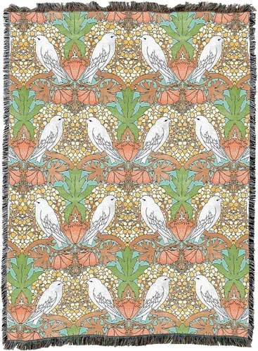 Vista 17 de Pure Country Weavers C.F.A. Voysey - Manta azul con diseño de pájaros y bayas, para manualidades y manualidades, manta tejida de algodón, fabricada