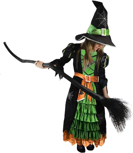 Vista 5 de Disfraz de bruja de cuento de hadas color verde con sombrero para niñas