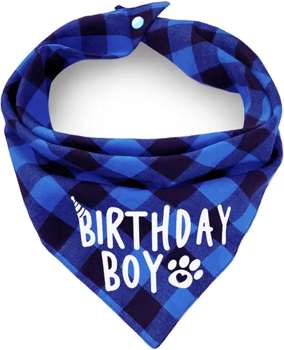 Vista 20 de AnF Bandana de Cumpleaños a Cuadros para Perro y Pañuelo Triangular para Perro - Algodón Suave, Doble Capa, Bandanas Lavables con Botón Ajustable