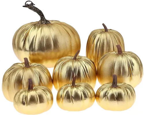 Vista 13 de Gresorth 8 calabazas artificiales de terciopelo champán hechas a mano de varios tamaños, decoración de Halloween para el hogar, cocina, granja