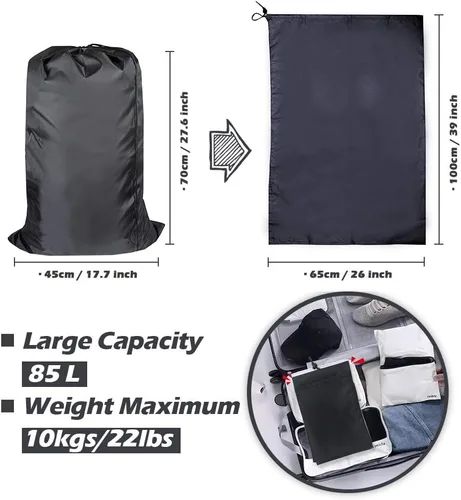 Vista 4 de Bolsa de lavandería lavable, resistente, cierre de cordón, para viaje, dormitorio, lavandería, 26 x 39 pulgadas (2 unidades)