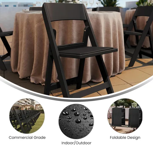 Vista 4 de Flash Furniture Hercules Tucker - Silla plegable de resina negra comercial, ligera, asiento extraíble acolchado de vinilo, para uso en interiores