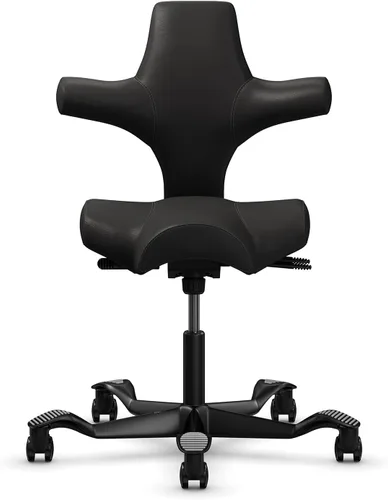 Vista 4 de HAG Capisco Silla de escritorio estándar ajustable, marco negro, asiento negro de vinilo ónix
