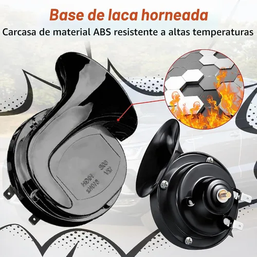 Vista 4 de Bocina de auto de 12 V, 300 dB, bocinas súper fuertes, bocinas dobles impermeables para camiones, bocinas de caracol eléctrico, kit de ajuste
