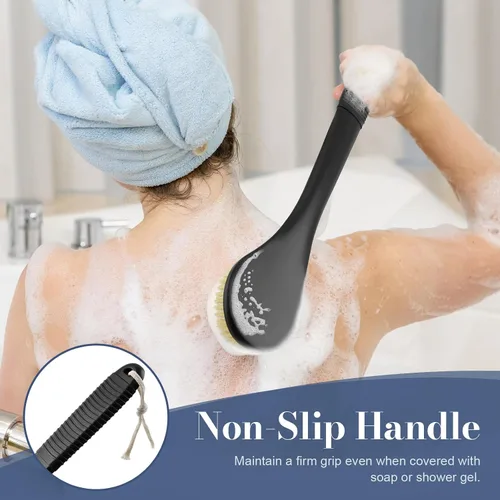 Vista 2 de Limpiador de espalda para ducha, cepillo corporal de ducha para limpieza con mango largo para ducha, limpiador de espalda de 17 pulgadas para ducha