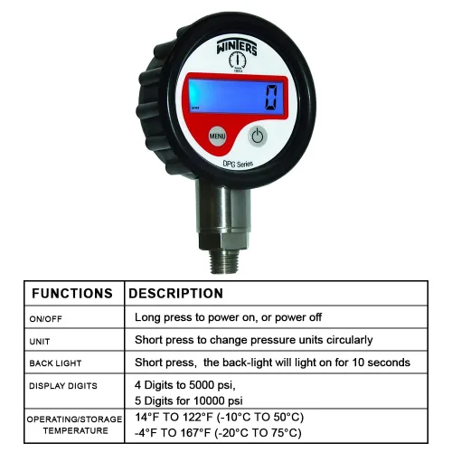 Vista 5 de Medidor de presión digital (rango: 0 a 10000 PSI) junto con certificado de calibración con trazabilidad Modelo: Winters DPG Series by INSTRUKART