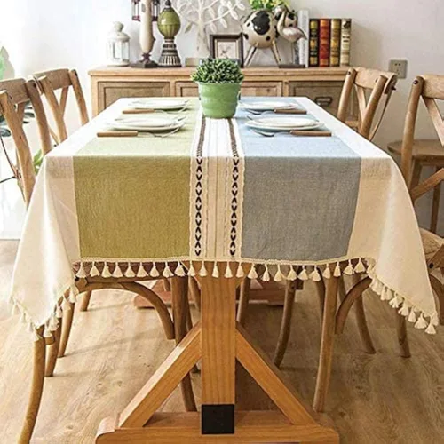 Vista 14 de Pahajim Mantel Rectangular a Rayas con Borlas Mantel Grueso de Lino y Algodón para Picnic al Aire Libre, Comedor y Decoración de Cocina para Fiestas