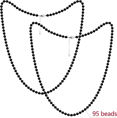 Vista 6 de Collar de Shungite de tamaño largo con 95 cuentas redondas negras de piedras preciosas naturales para hombres y mujeres, Cristal, piedra shungita