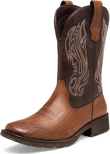 Vista 12 de Jousen Botas Vaqueras para Hombres con Bordado, Botas Occidentales Retro de Punta Cuadrada para Hombre, Botas Vaqueras Para Hombre