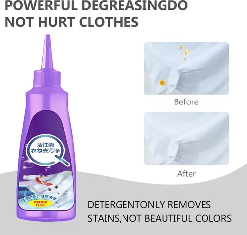 Vista 4 de Removedor de manchas de aceite para ropa, removedor de manchas de ropa con enzimas activas, limpieza enzimática activa, removedor de manchas de ropa