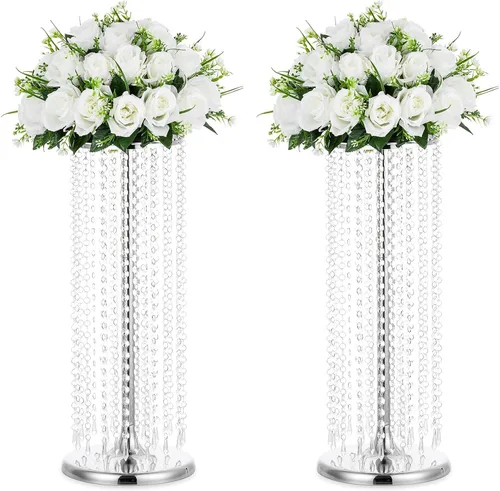 Vista 15 de Nuptio 2 centros de mesa de cristal dorado de 23.6 pulgadas de alto, jarrones de flores para decoración de mesas de fiesta