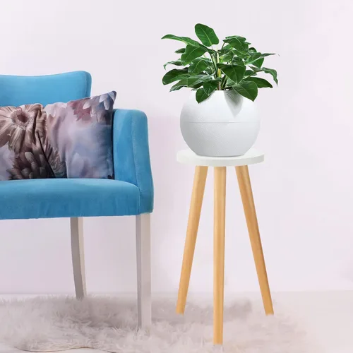 Vista 5 de A2 - Soporte alto para plantas de interior, mesa auxiliar redonda de madera con soporte para macetas, decoración moderna del hogar