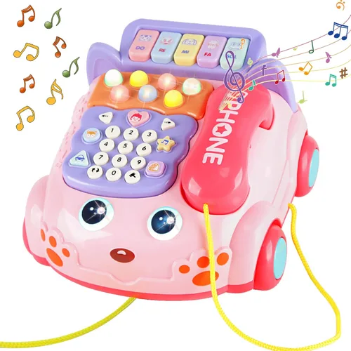 Vista 7 de Teléfono de juguete para bebés de dibujos animados Baby Piano Music Light Toy Juguete de regalo para niño y niña, regalo de educación temprana, azul